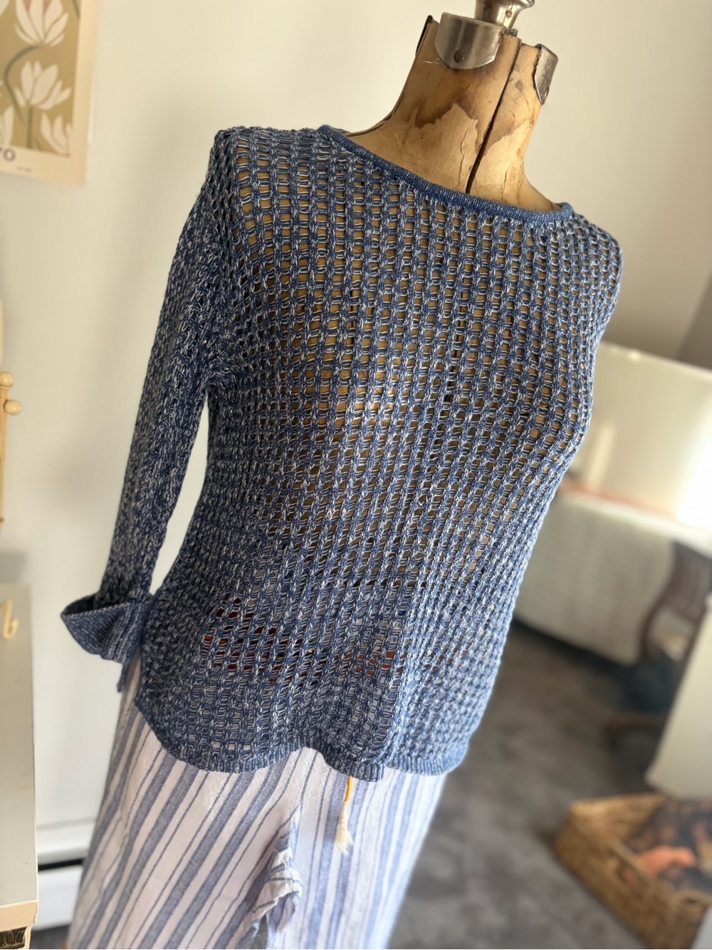 J. Jill Open-Knit Linen Blend Scoop-Neck Sweater